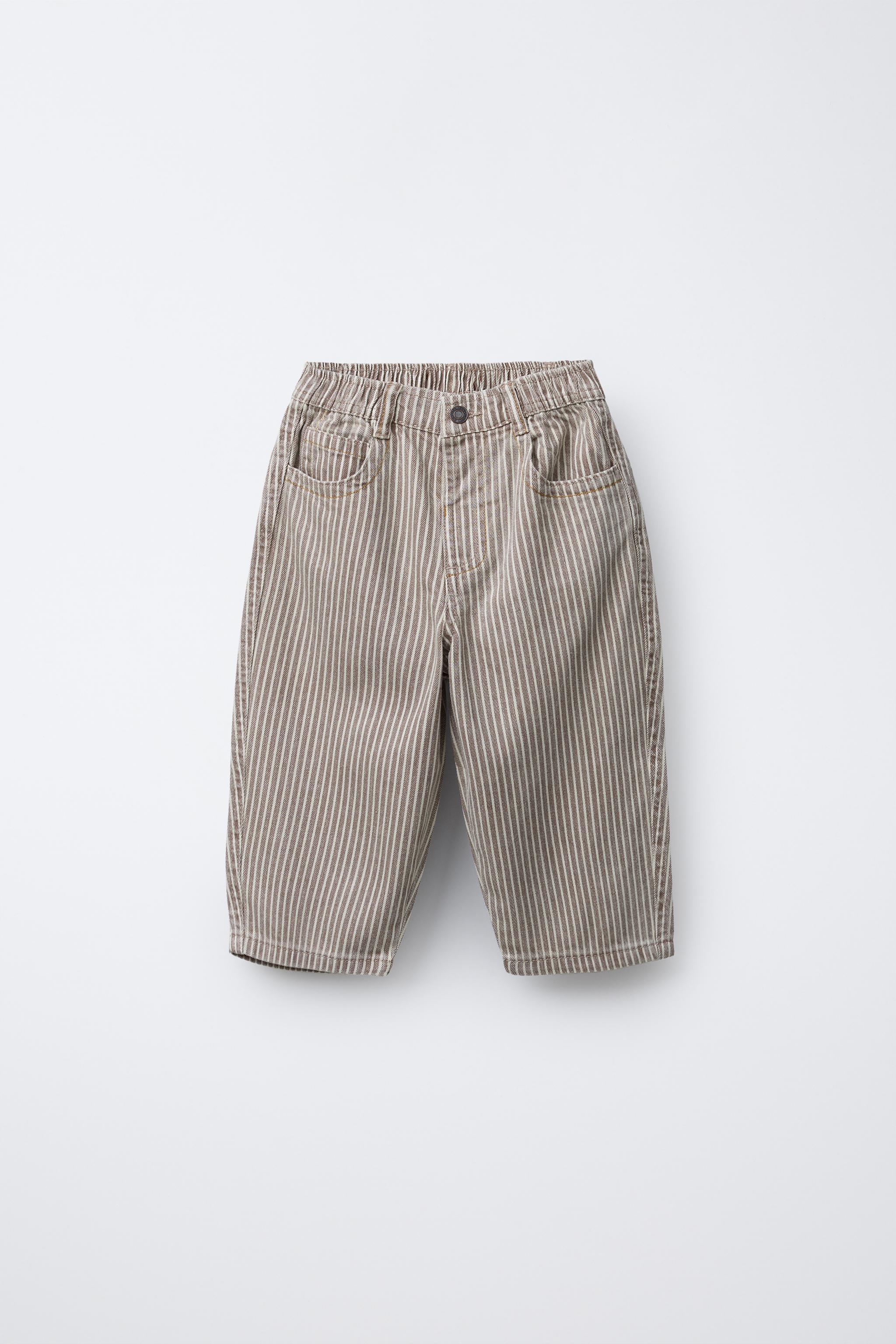 STRIPED TWILL BAGGY PANTS